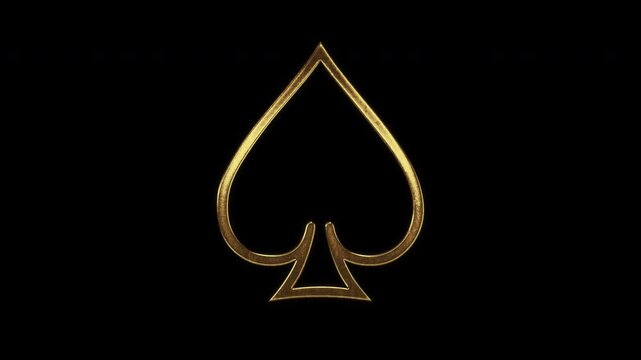 Spade suit with slightly reflected outlines on a gold foil-like surface, serif, loop, alpha channel


