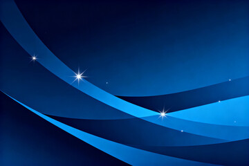 Abstract blue background with flowing curves and sparkling stars
