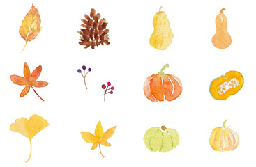 カラフルな秋の水彩素材