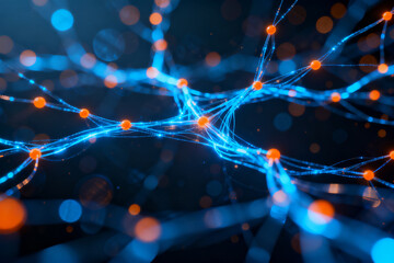 Abstract network of glowing blue nodes and connections against a dark background