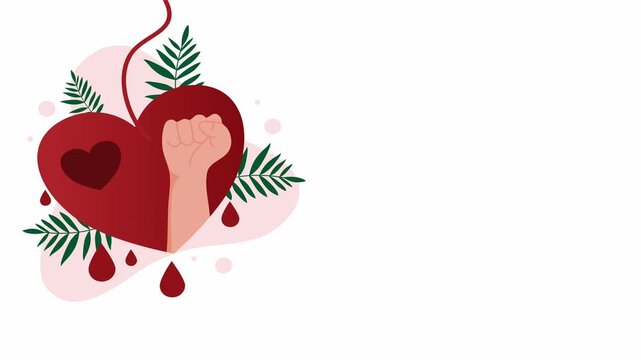 Red heart with raised fist symbol of power solidarity - Powered by Adobe