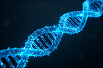 Blue glowing DNA double helix structure on dark background