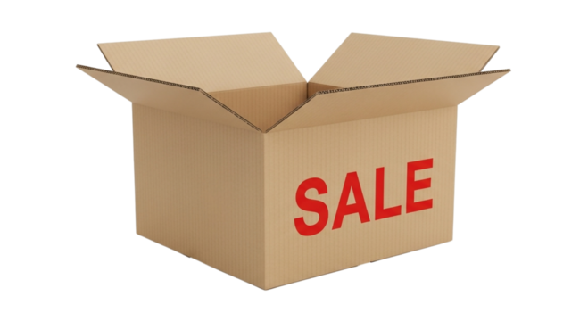 Open Cardboard Box Displaying SALE Text