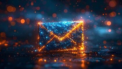 Glowing digital mail icon on dark background