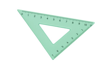 Green plastic set square for geometry and measuring