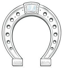 Charming Horseshoe Illustration with Gemstone Accent, Symbol of Good Fortune and Rustic Charm, a Symbolic Vector Icon