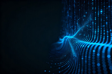 Abstract digital wave composed of glowing blue dots on a dark background