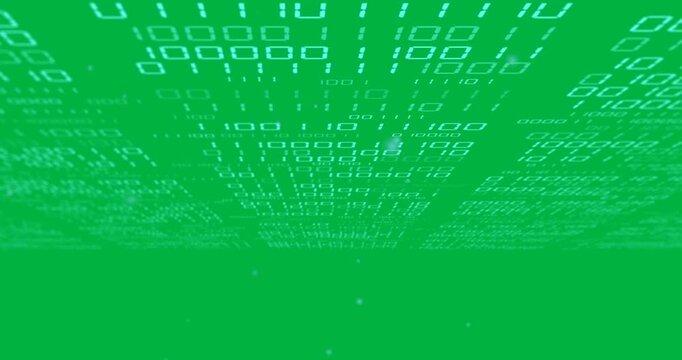 Animation of blue light spots and receding binary data processing on transparent background - Powered by Adobe