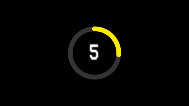15 second Countdown Minimalist countdown timer with the number 5 inside a circular progress bar, featuring a yellow segment on a black background.
