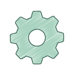 Creative scribble illustration of a single green cogwheel, a versatile symbol for machinery, progress, options, and industrial concepts