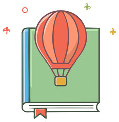 Obraz premium Illustration of a Hot Air Balloon Over a Book Suggesting Travel, Adventure, and Escapism Through Reading