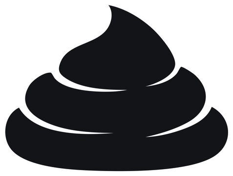 Black and white graphic of a turd symbol on a white background