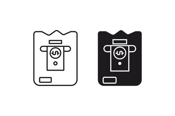 Expense icon with two atm receipt icons, one outlined and one solid black, depicting finance expenses. Ideal for financial presentations.