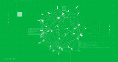 Animation of currency symbols and network of connections over transparent background - Powered by Adobe