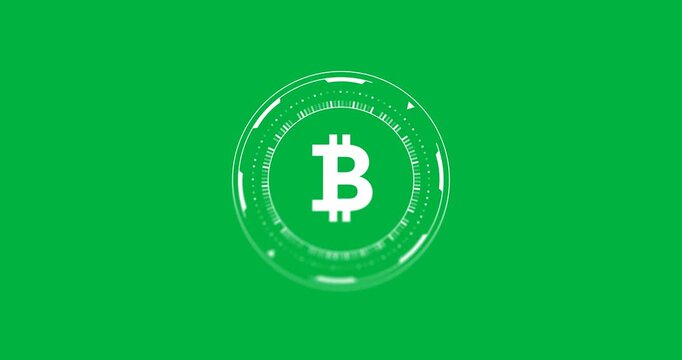 Animation of bitcoin icon, scope scanning and data over transparent background