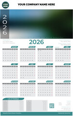 Printable one page calendar 2026