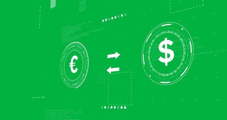 Animation of scanners processing data and currencies exchanging on transparent background - Powered by Adobe