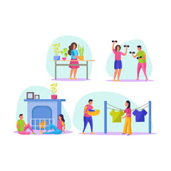 Diverse Everyday Activities A Collage of Home Life, Fitness, and Chores