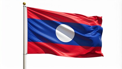 The vibrant flag of Laos waving proudly on a bright day, symbolizing national pride and culture, perfect for patriotic projects
