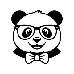 Obraz premium Cartoon Panda with Glasses and Bowtie Silhouette on Transparent BG