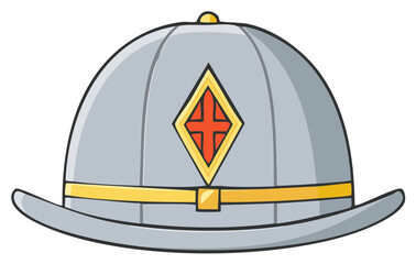 Stylized gray hat with golden band and red cross emblem vector illustration