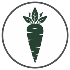 Carrot icon inside a gray circle design, vegetable logo for healthy eating.