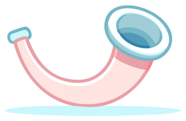 Stylized seashell horn illustration light pink and blue with curved shape on plain background