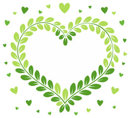 Heart shaped wreath made from green leaves a symbol of nature love and ecology