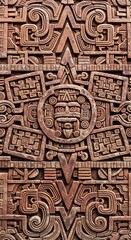 Detailed stone carving of an ancient aztec calendar with intricate patterns