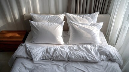 White bedding on bed bedroom interior