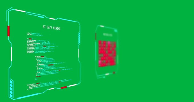Animation of ai data mining text and data processing on interfaces on transparent background