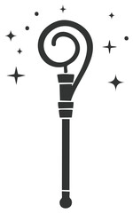 Stylized magical staff with swirling top and sparkling effects