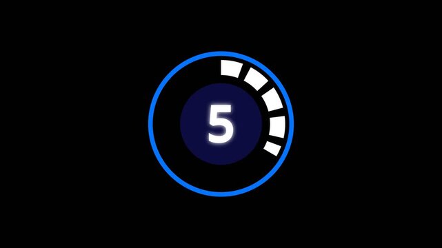 15 second Countdown timer with the number 15 inside a dark blue circle, surrounded by a segmented blue and white circular progress indicator on a black background.
