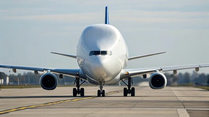 Obraz premium Medium Shot of Airbus Beluga Cargo Aircraft on Runway with Distinctive Whale Shaped Fuselage