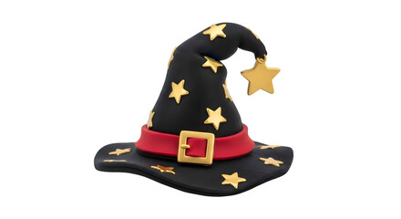 Whimsical witch hat with gold stars and buckle, isolated on transparent background, perfect for halloween, costume parties, and magical celebrations