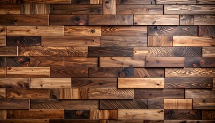 Rustic wooden wall paneling with rich brown tones and varied wood grain patterns