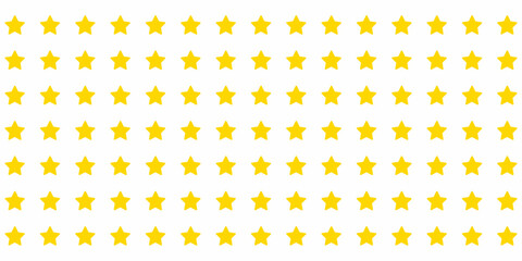 Minimalist seamless pattern of yellow stars isolated on white background. Flat vector design suitable for backgrounds, wallpapers, packaging, celebration themes, and rating or review concepts.