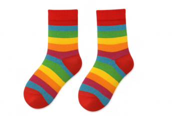 Pair of colorful striped socks representing gay pride, ready for use