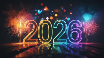 Celebrate the new year with vibrant fireworks and glowing 2026 numbers for a bright future