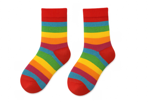 Pair of colorful striped socks representing gay pride, ready for use - Powered by Adobe