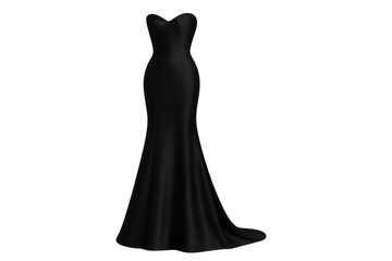 Black strapless mermaid evening dress on transparent background