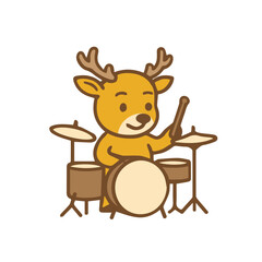 Cartoon Reindeer Drummer Cheerful Animal Playing a Drum Set