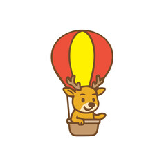 Cute Reindeer in a Hot Air Balloon Flying High