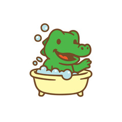 Happy Cute Alligator Bathing in Tub