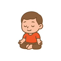 Meditating Boy in Lotus Position, Cartoon Style