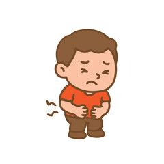 Cute Cartoon Boy with Stomach Ache