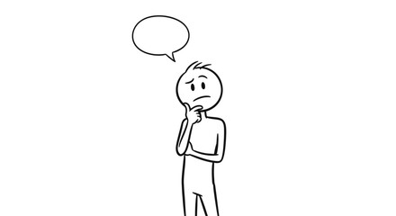 A simple line drawing of a stick figure pondering a thought, with a speech bubble.