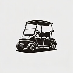 Black and white illustration of a golf cart isolated on white background
