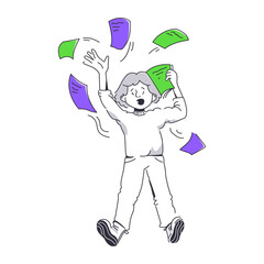 Woman Spreading Purple and Green Flyers on Transparent Background School Event Notice Promotion Graphic Illustration Isolated Figure Announcement Artwork