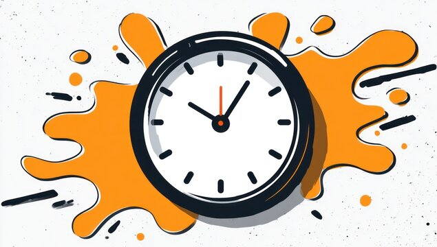 A stylized clock graphic with vibrant orange splatters, suggesting a sense of urgency or time-sensitive message. - Powered by Adobe